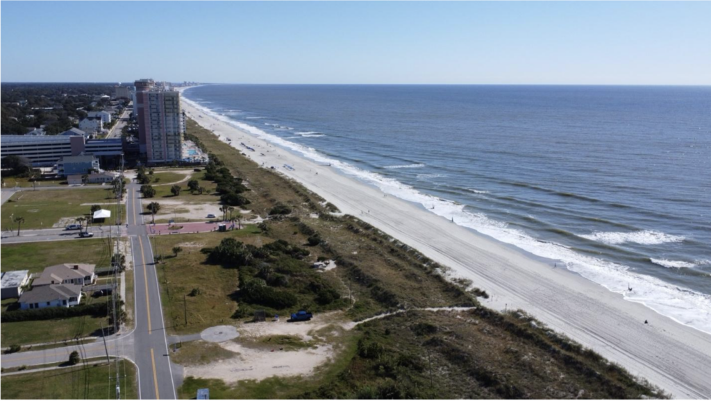 Atlantic Beach’s pristine coastline in contrast to the high rises in neighboring North Myrtle Beach. Credit: Equitable Cities